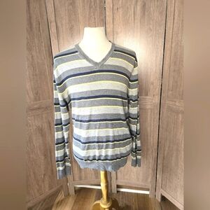 Mens striped gray yellow black sweater